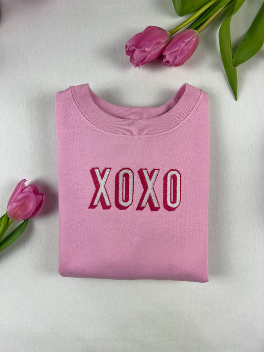 Girl's Two-Toned XOXO Embroidered Sweater